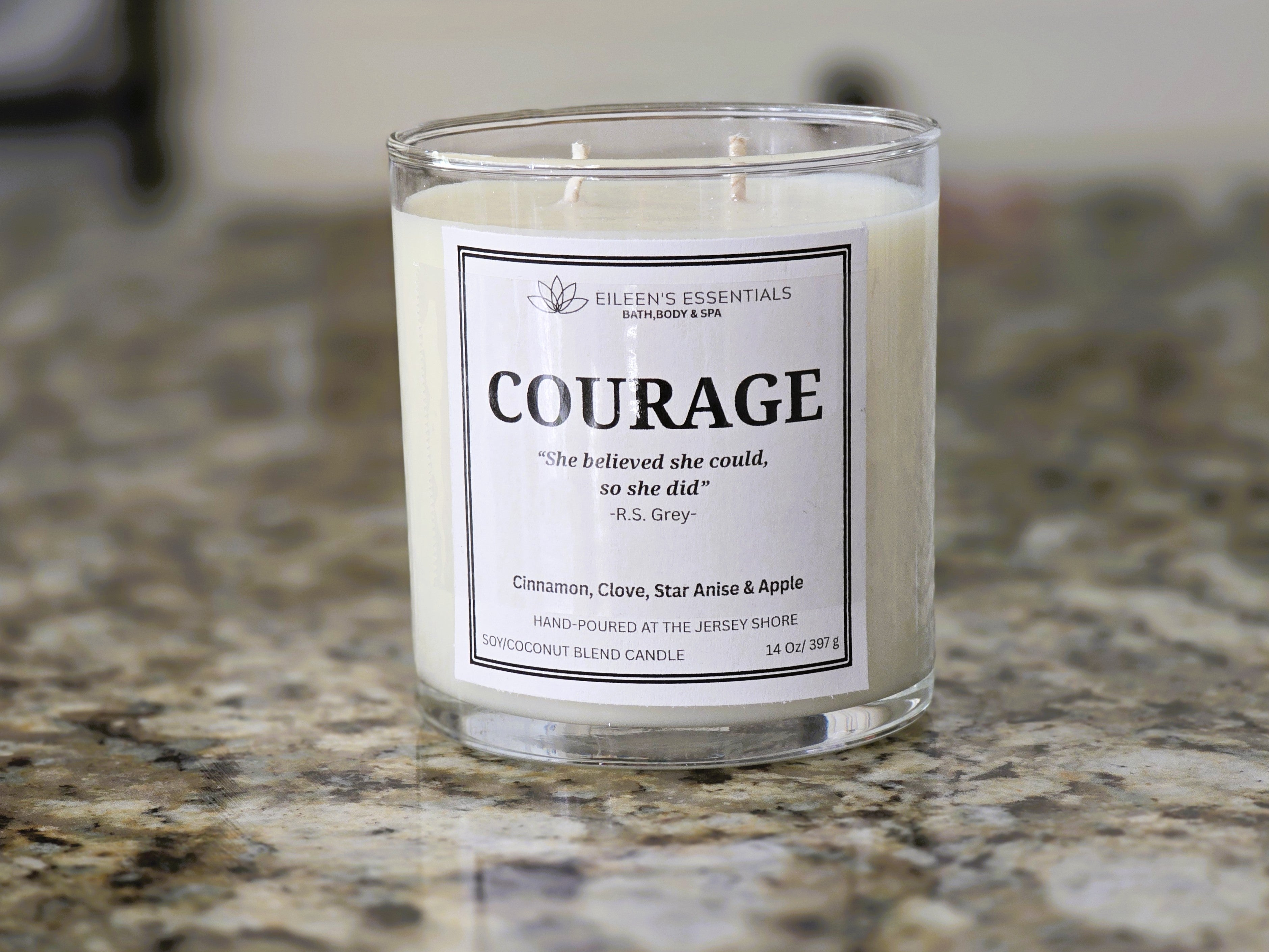 Inspirational Glass Candle; COURAGE