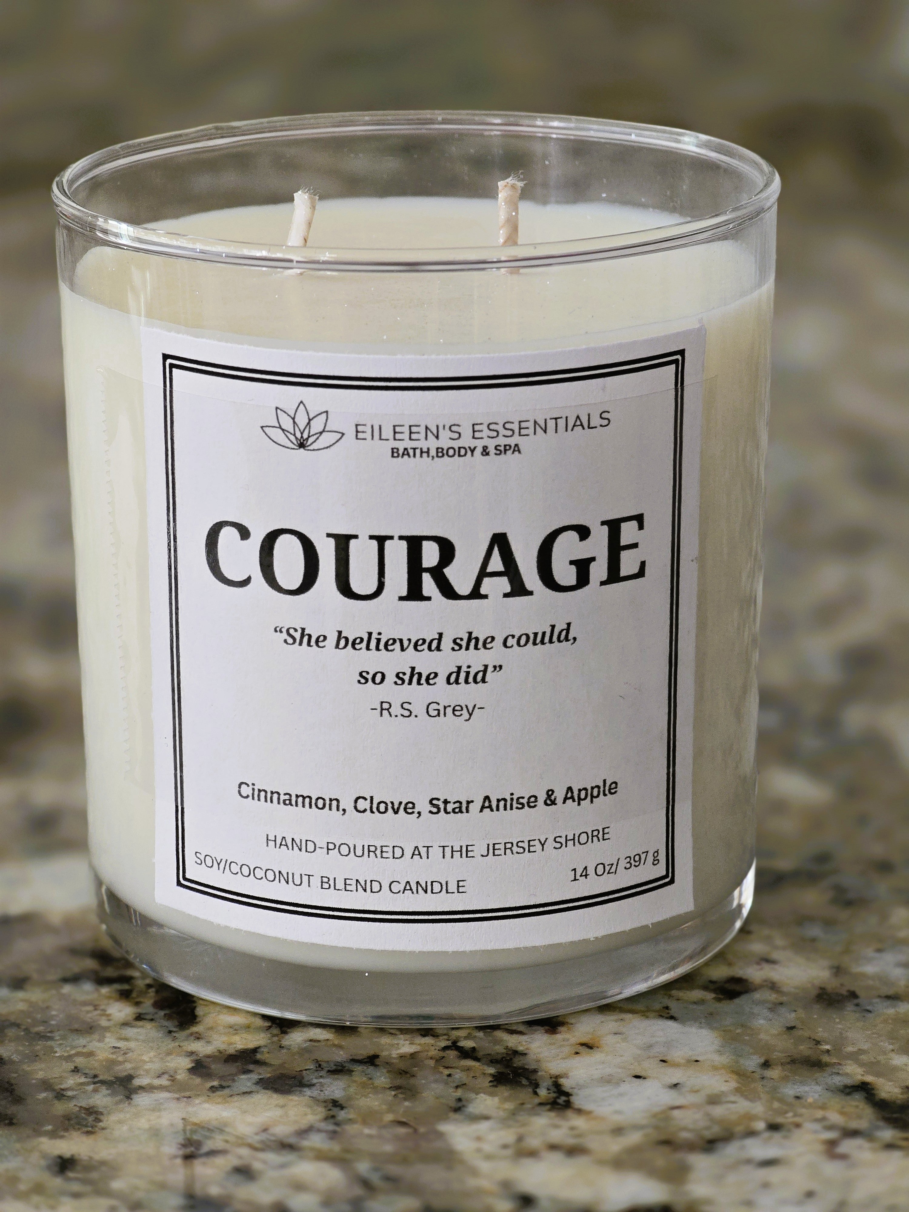 Inspirational Glass Candle; COURAGE