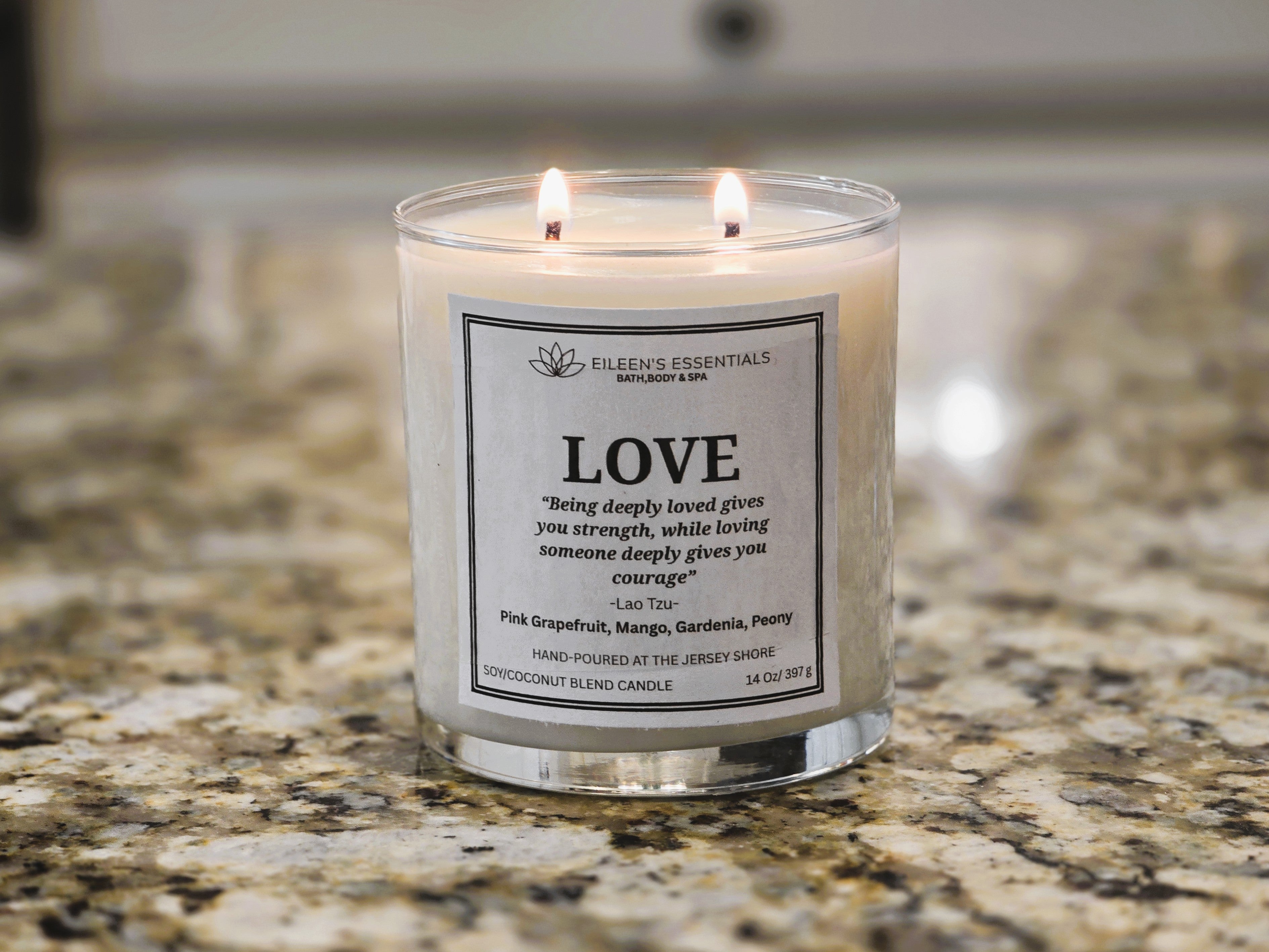 Inspirational Glass Candle; LOVE