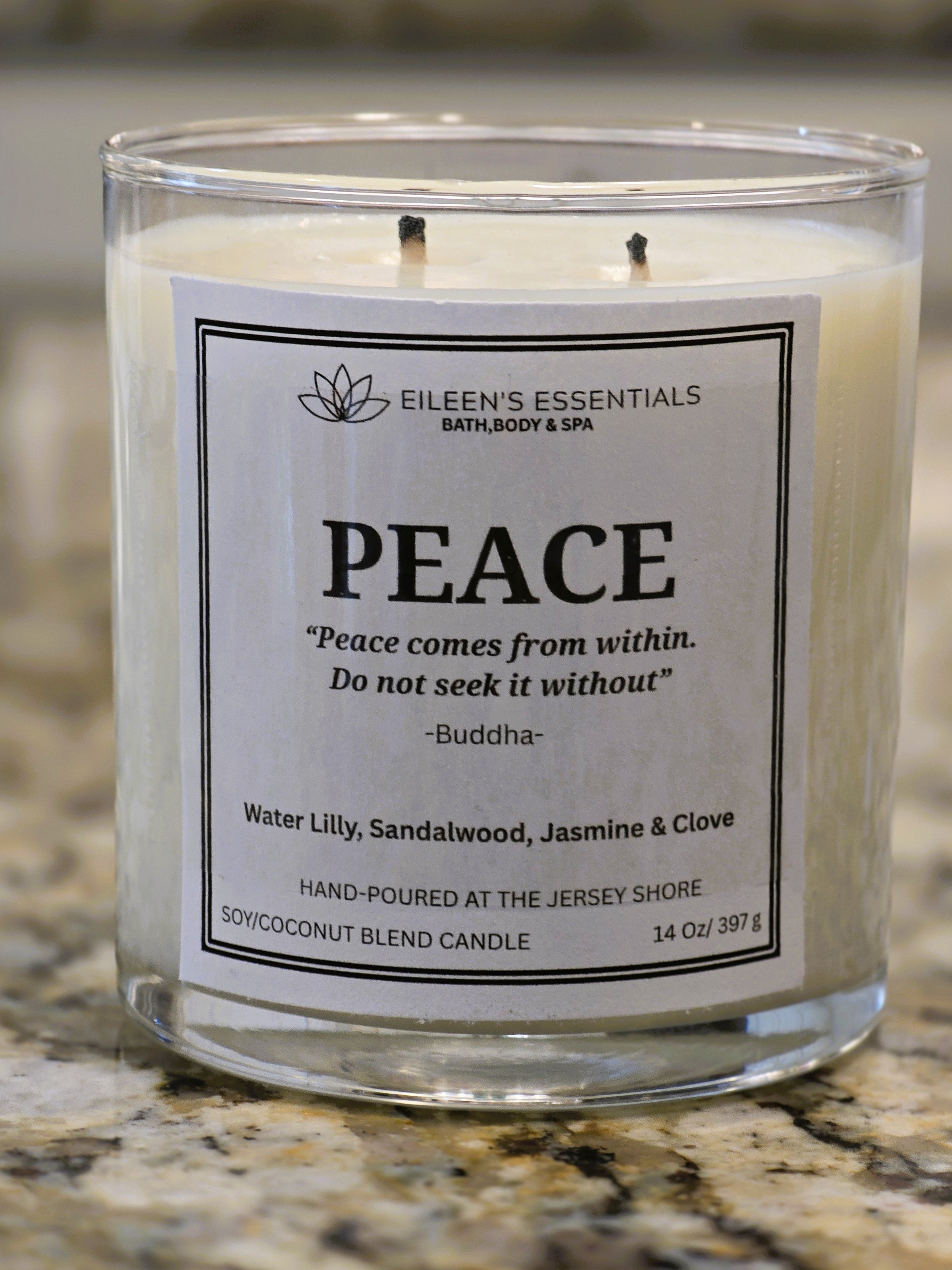 Inspirational Glass Candle; PEACE