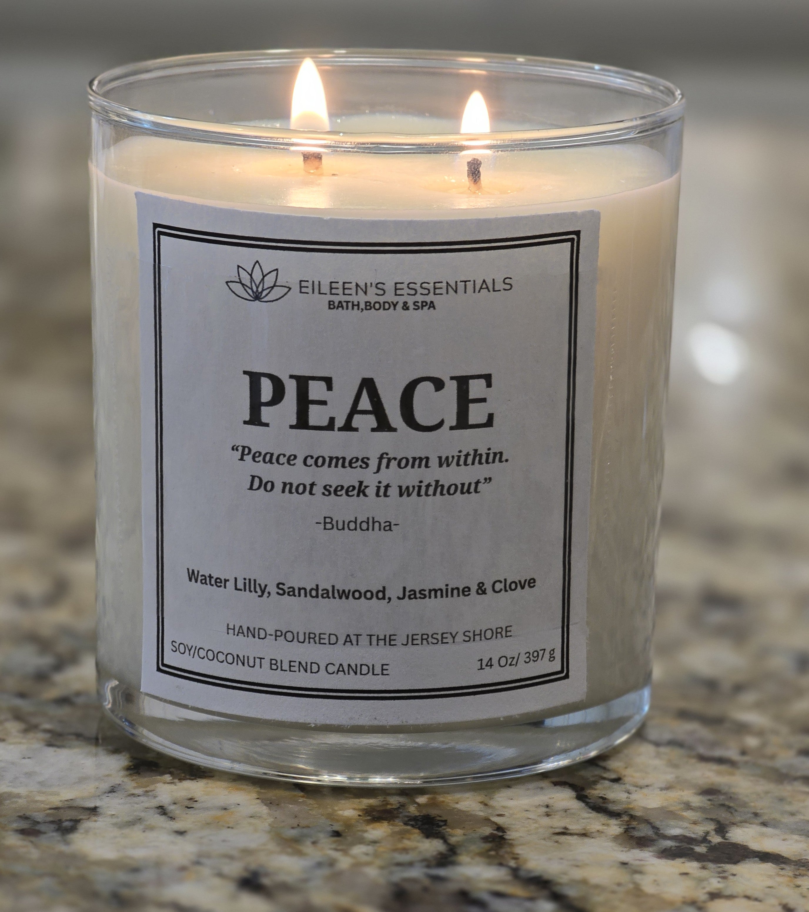 Inspirational Glass Candle; PEACE