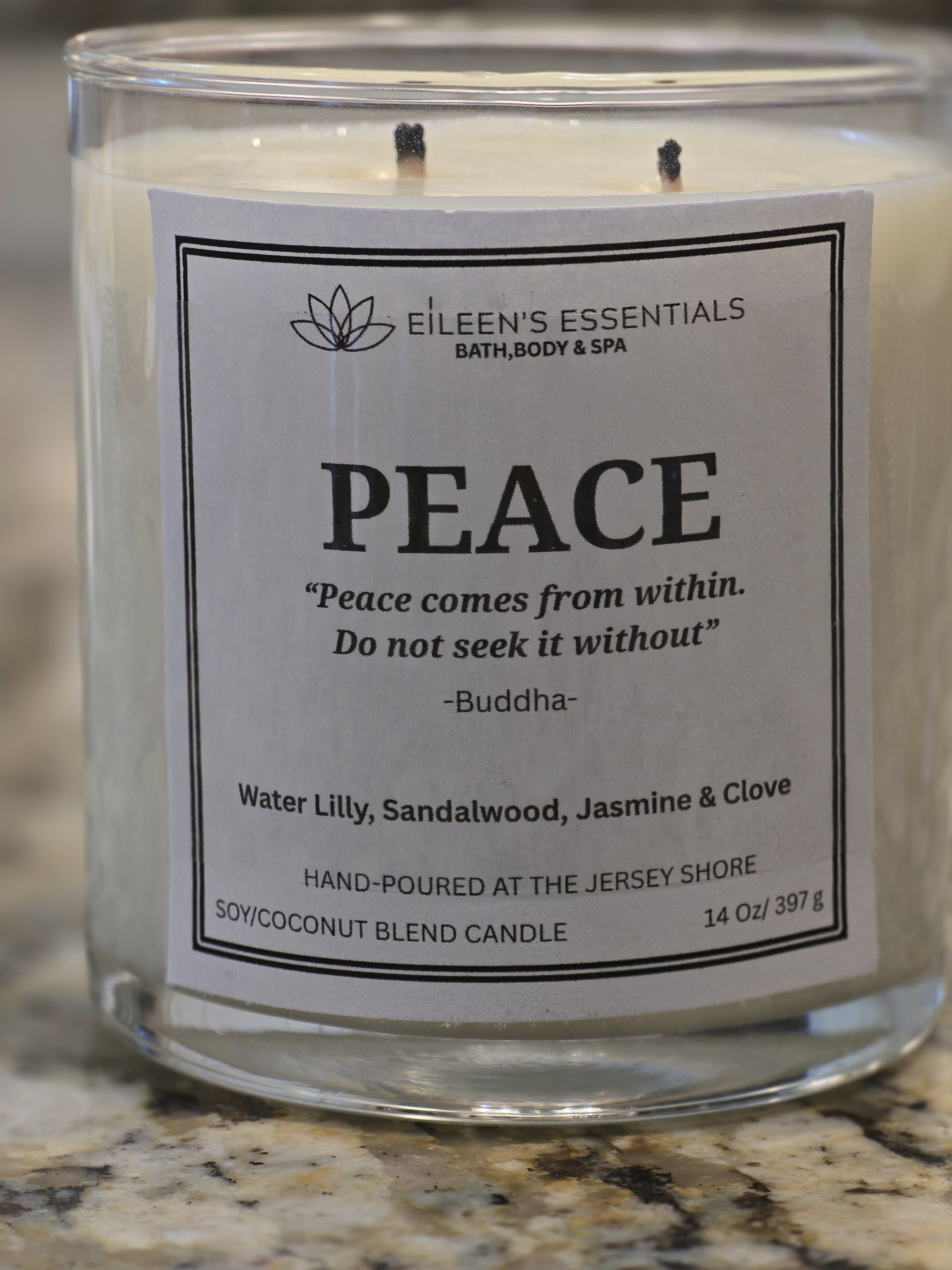 Inspirational Glass Candle; PEACE