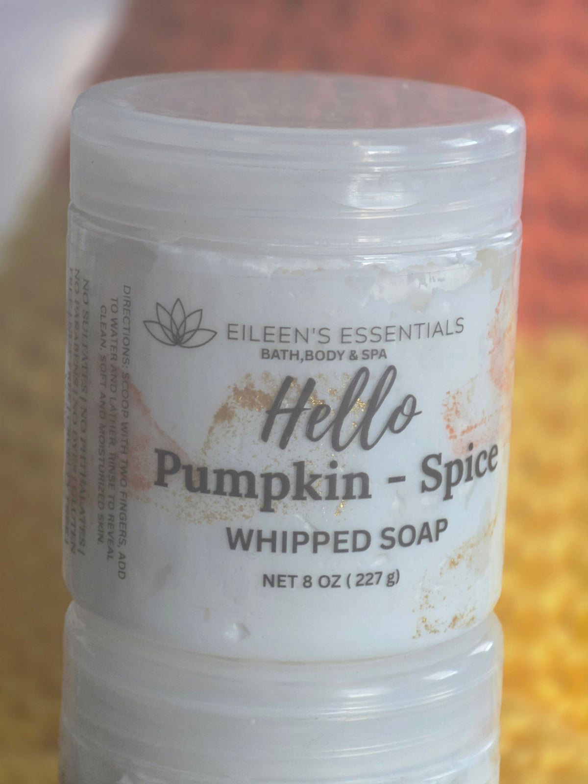 Hello Pumpkin Spice 8 oz whipped soap jar labeled 227 g.