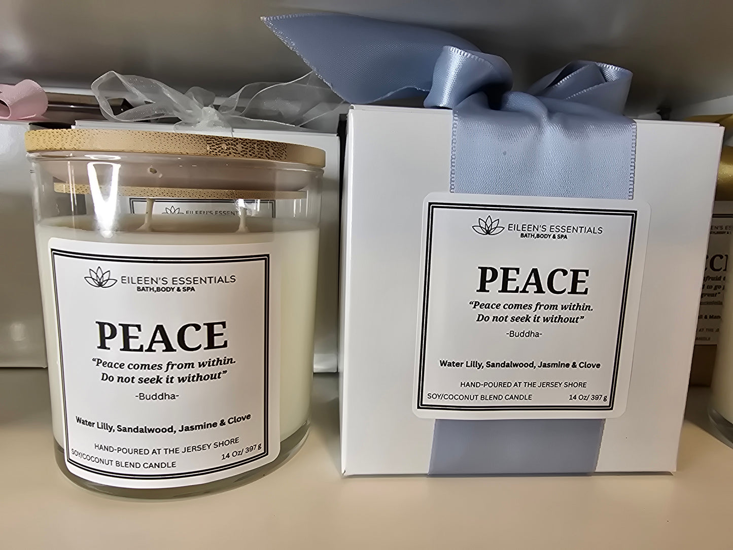 Inspirational Glass Candle; PEACE