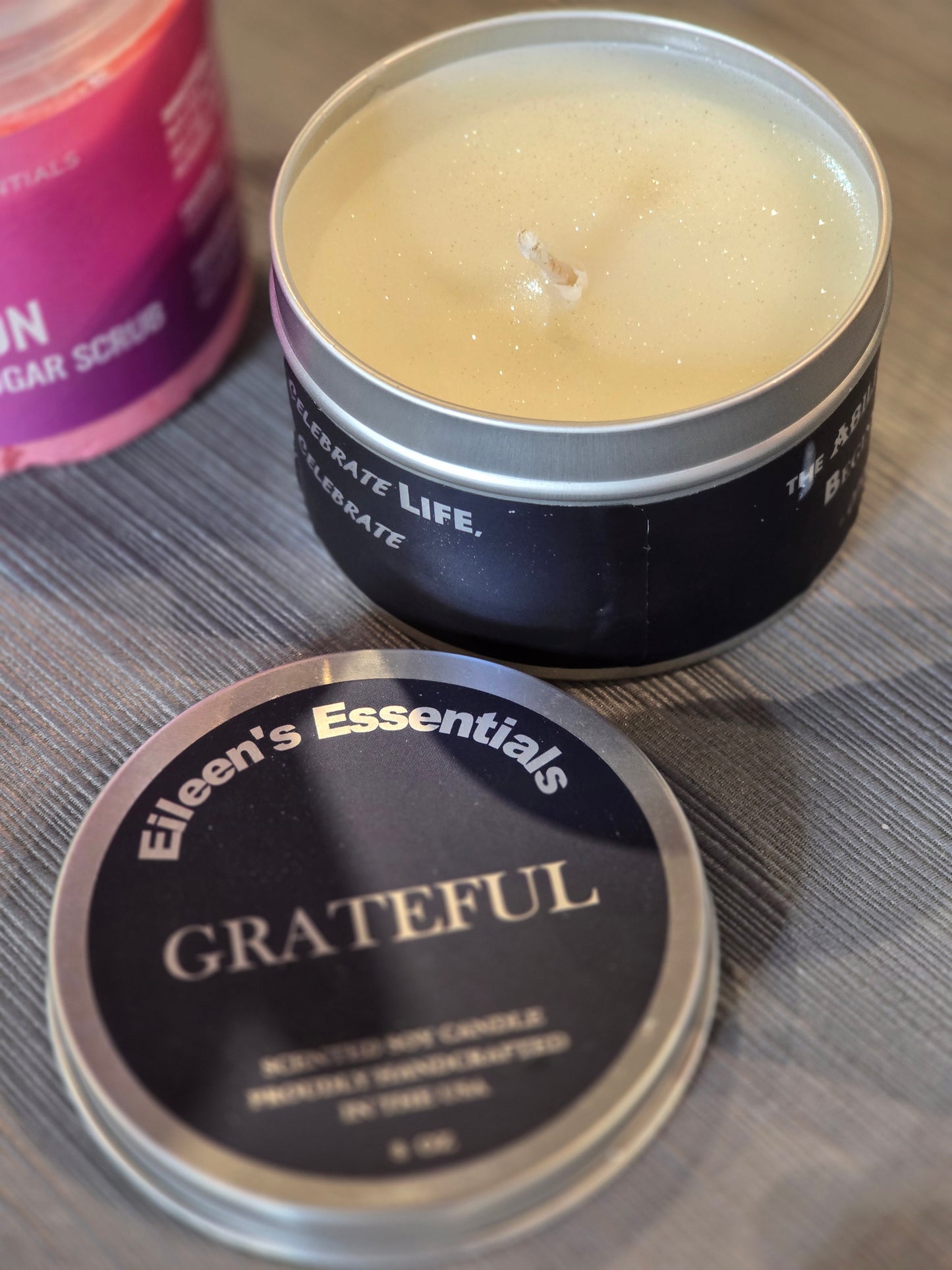 Inspirational Travel (Tin) Candle; GRATEFUL (Lilac, Water Lily, Jasmine, Cedarwood)