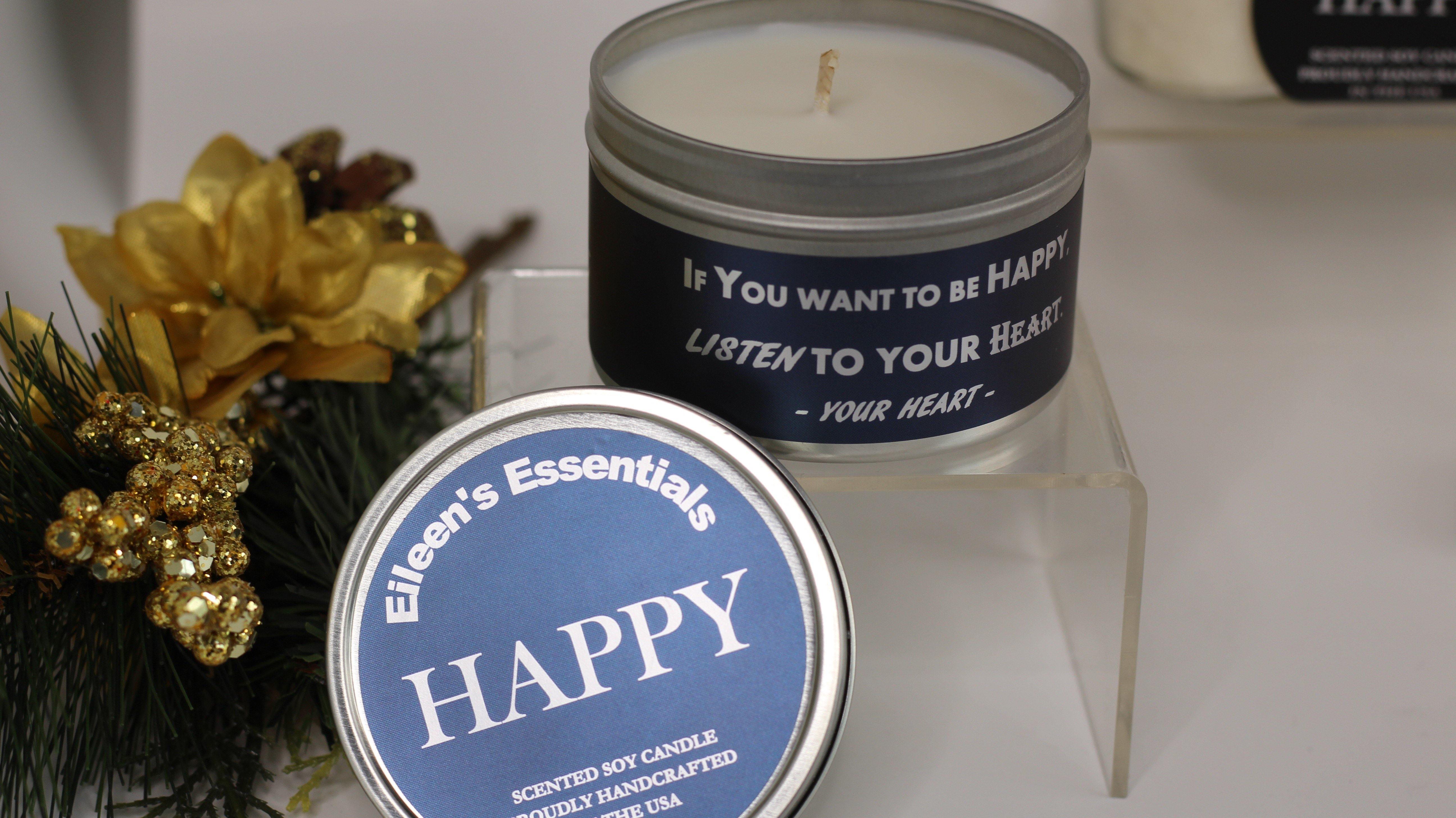 Inspirational Travel Candle; HAPPY - Eileen's Essentials