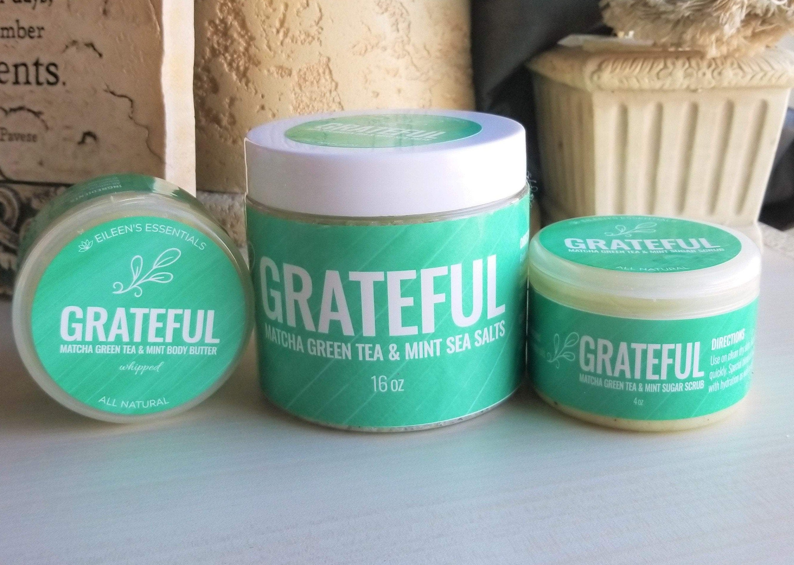 Body Skin Care Collection; "GRATEFUL" (Matcha Green Tea & Mint) - Eileen's Essentials