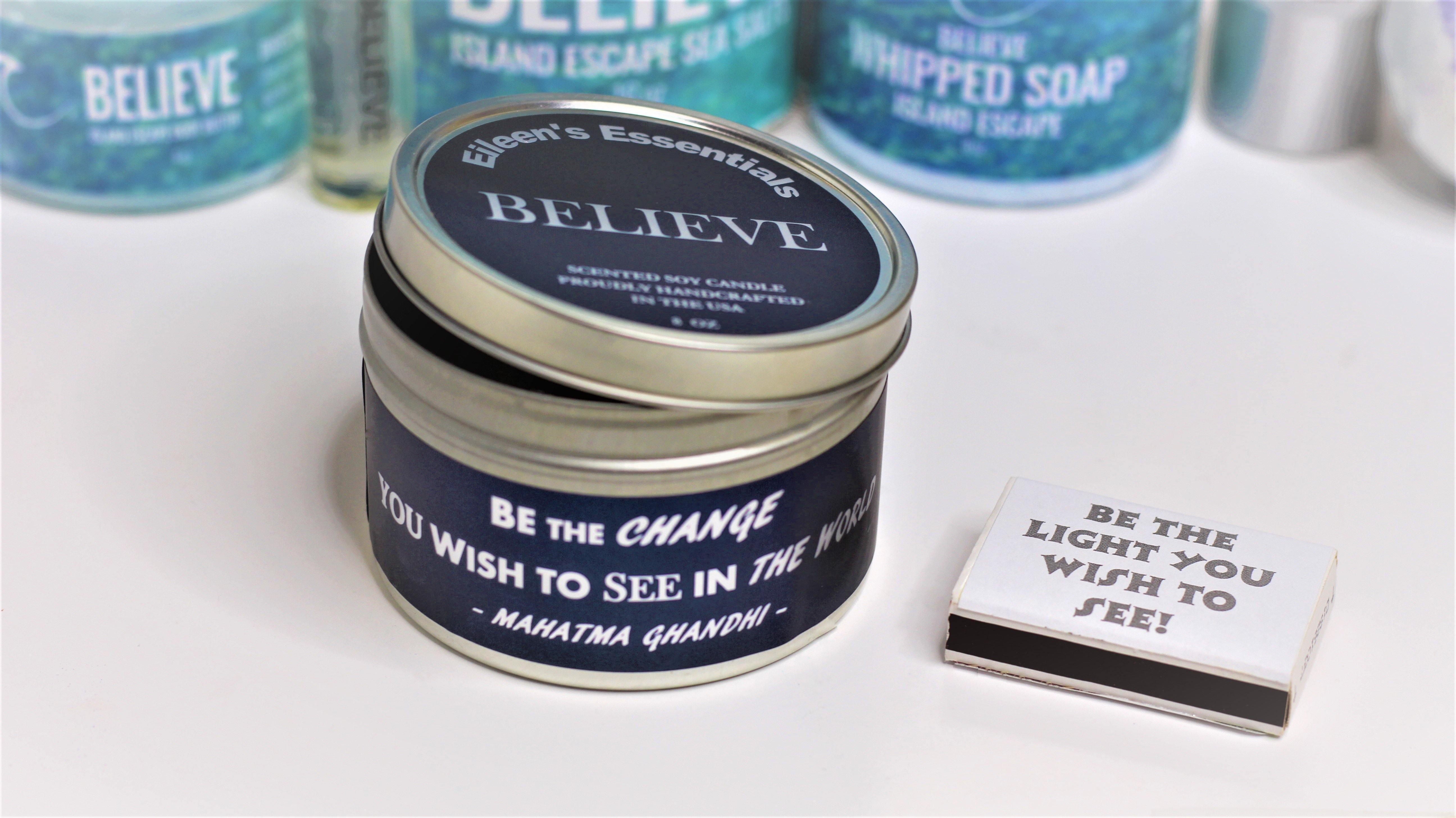 Inspirational Travel Candle; BELIEVE - Eileen's Essentials