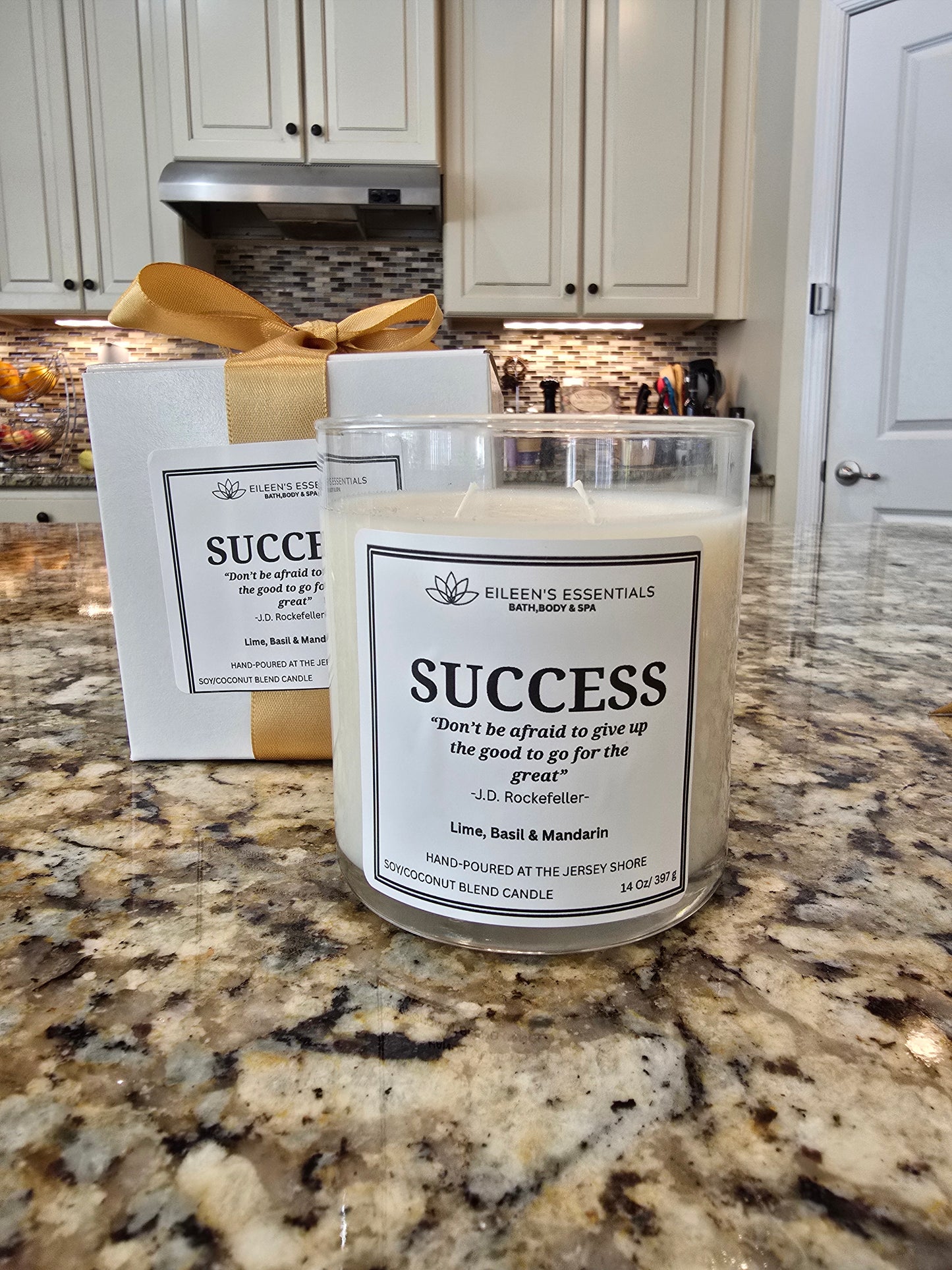 Inspirational Glass Candle; SUCCESS