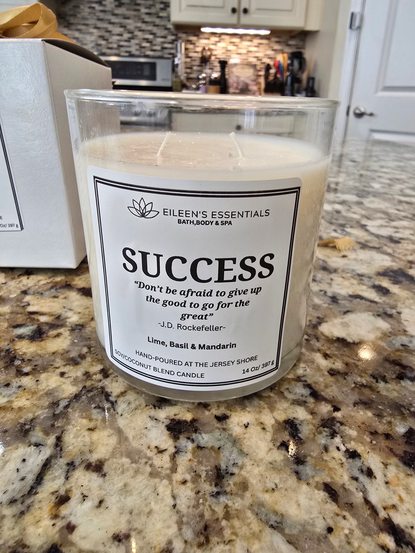 Inspirational Glass Candle; SUCCESS