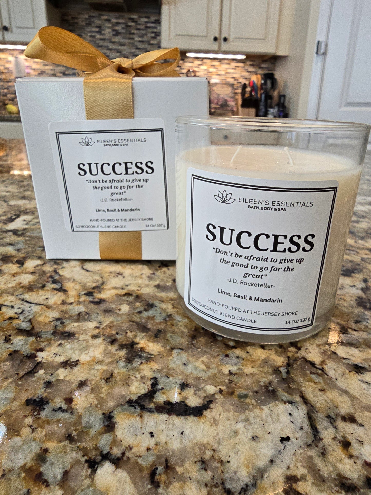 Inspirational Glass Candle; SUCCESS
