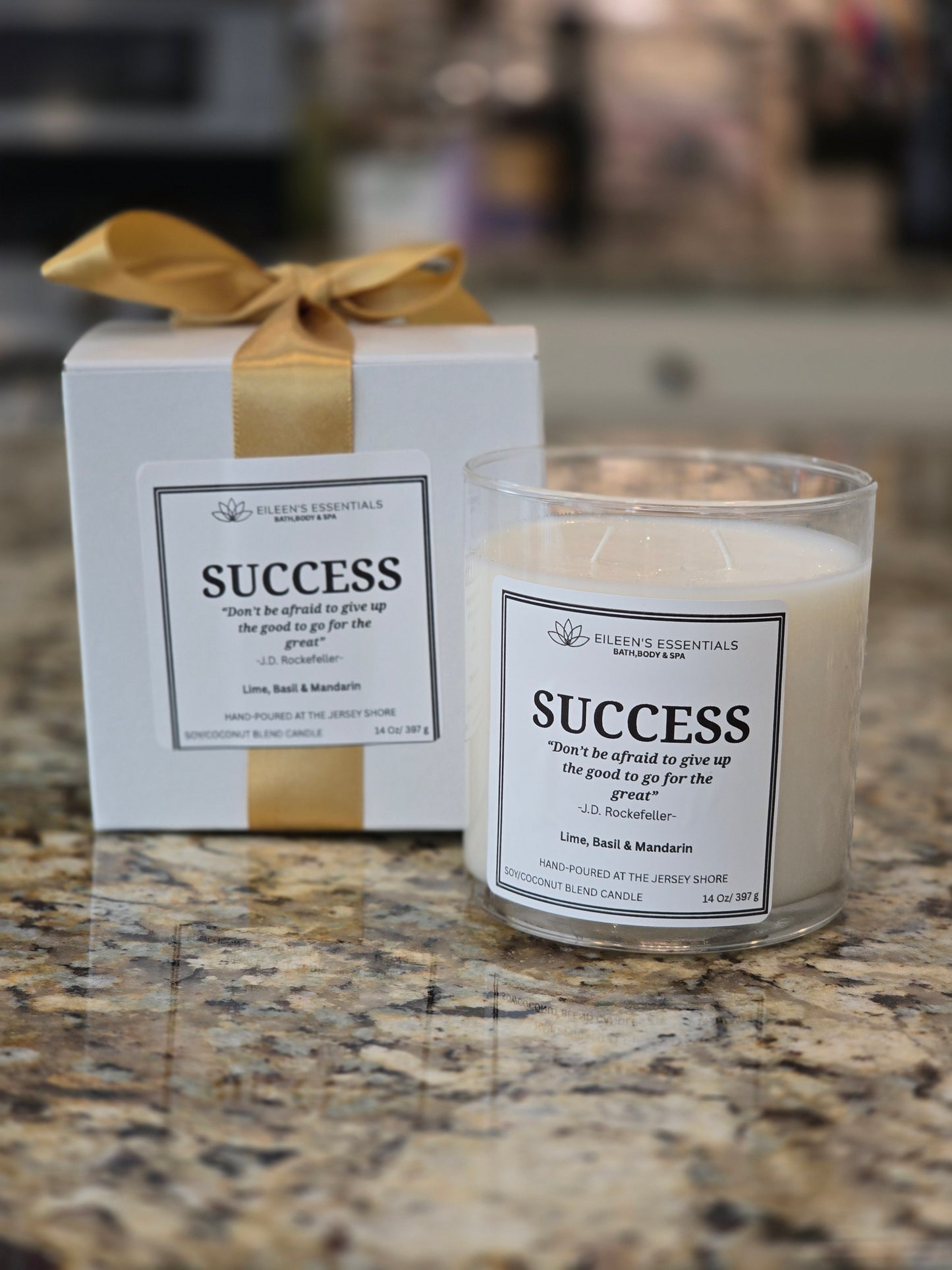 Inspirational Glass Candle; SUCCESS