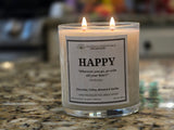Inspirational Glass Candle; HAPPY