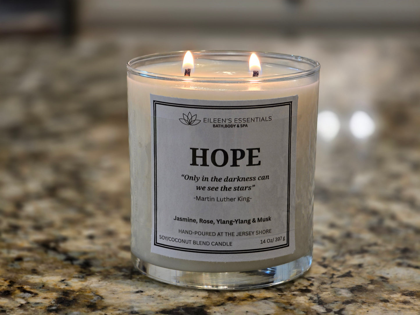 Inspirational Glass Candle; HOPE (Grapefruit, Jasmine, Ylang-Ylang, Sweet Musk)