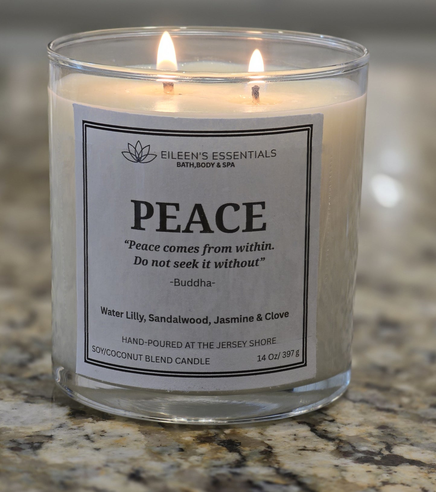 Inspirational Glass Candle; PEACE