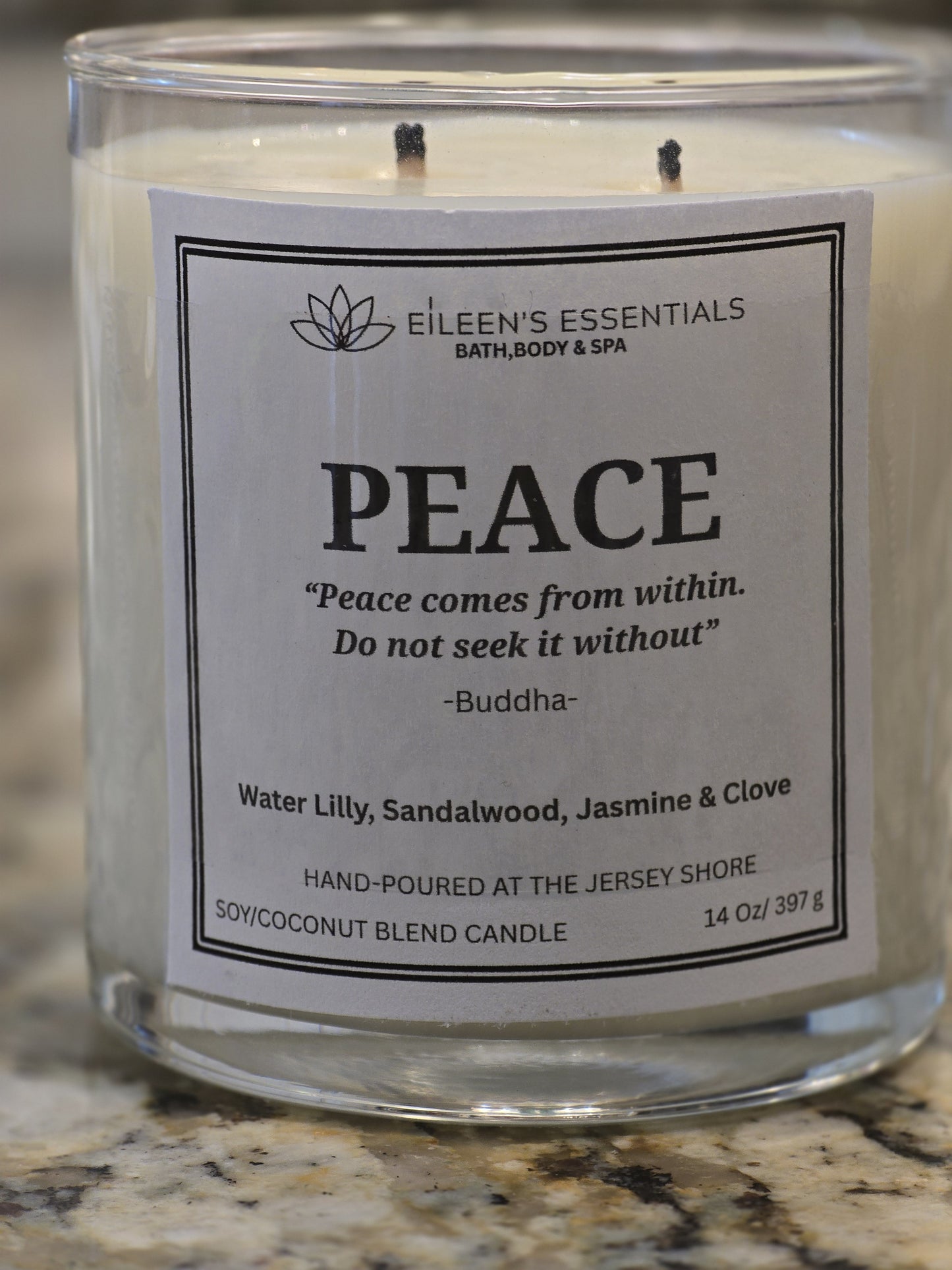 Inspirational Glass Candle; PEACE
