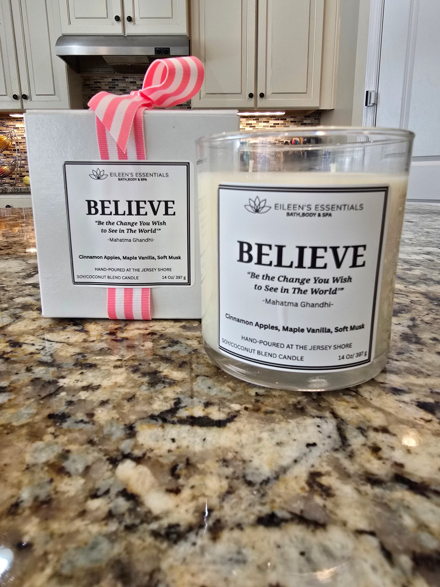 Inspirational Glass Candle; BELIEVE