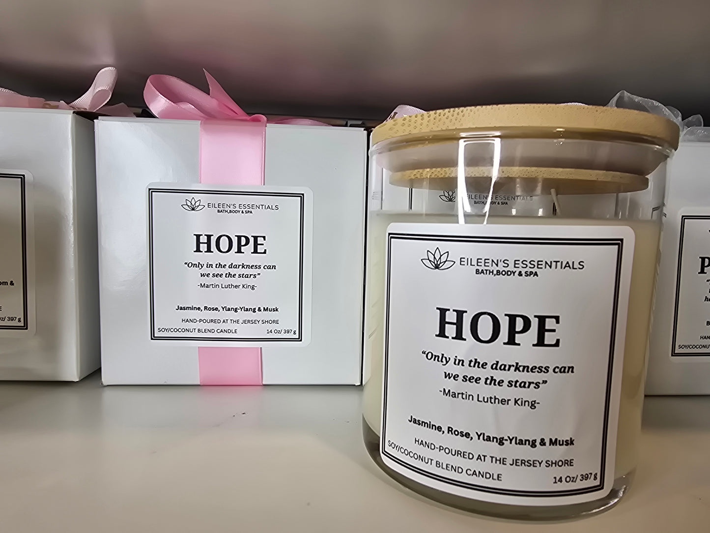 Inspirational Glass Candle; HOPE (Grapefruit, Jasmine, Ylang-Ylang, Sweet Musk)