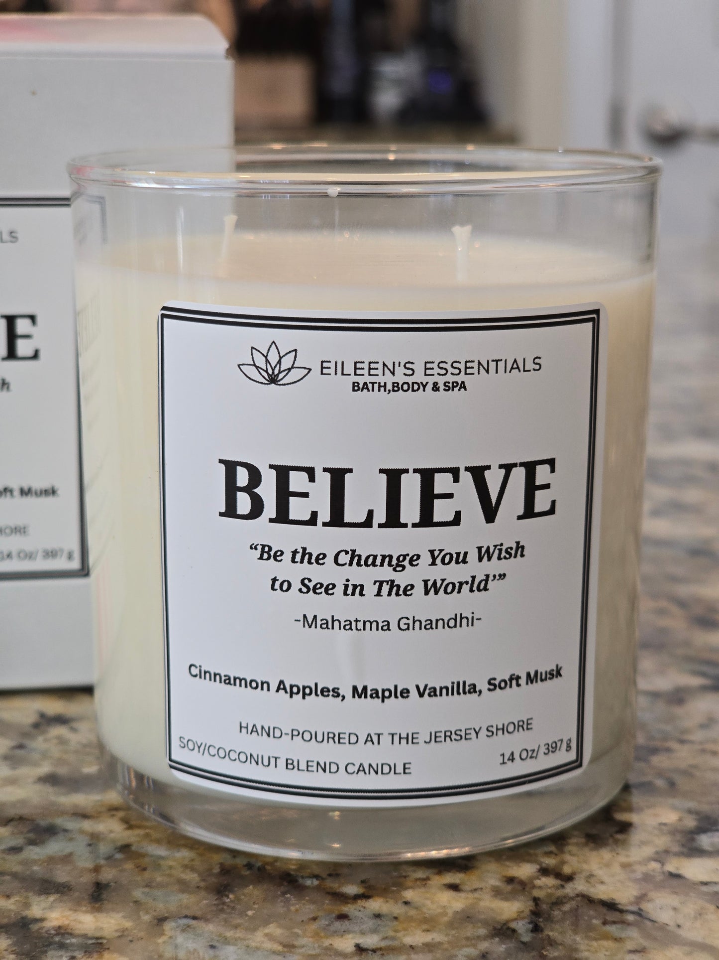 Inspirational Glass Candle; BELIEVE