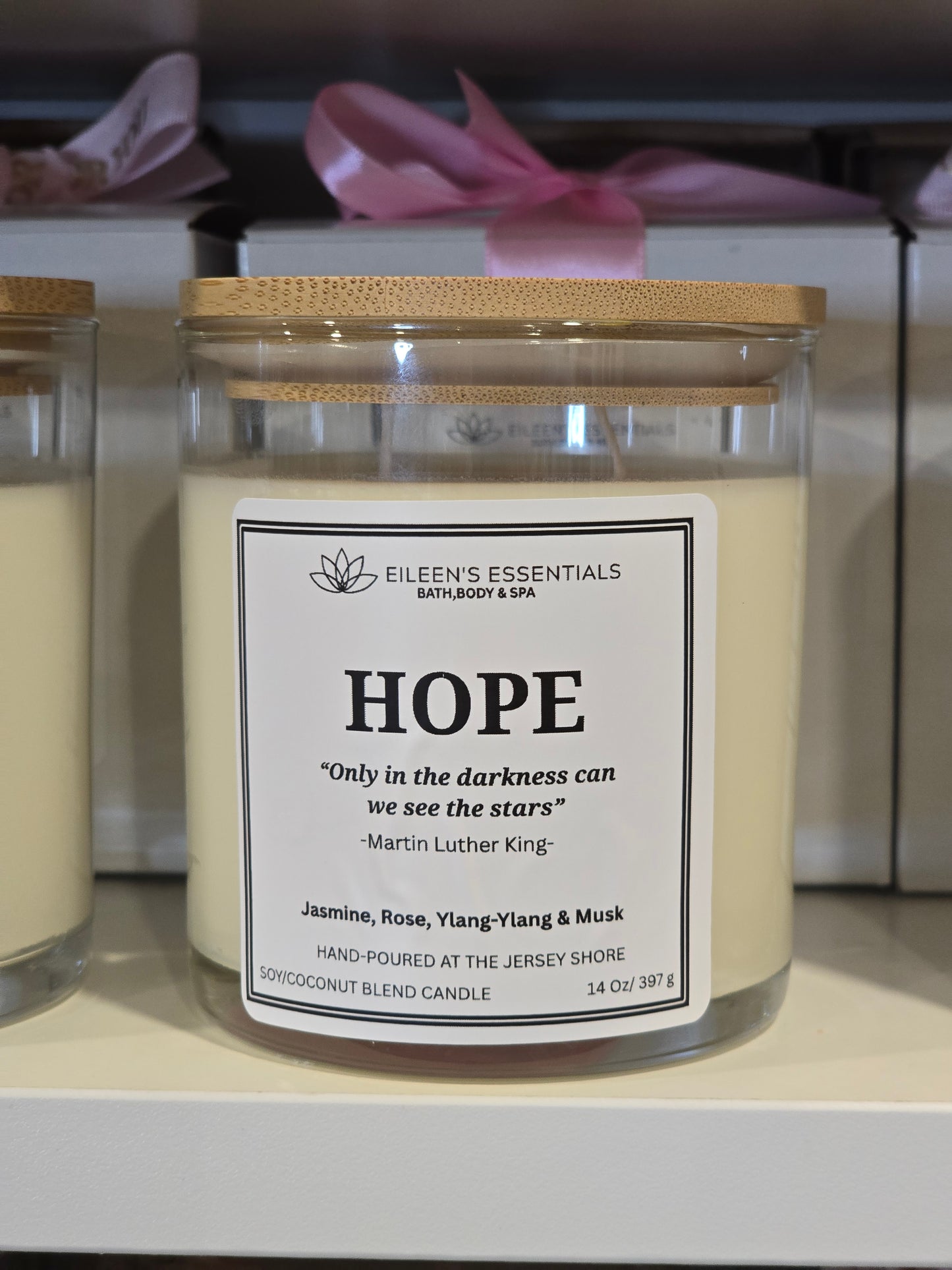 Inspirational Glass Candle; HOPE (Grapefruit, Jasmine, Ylang-Ylang, Sweet Musk)