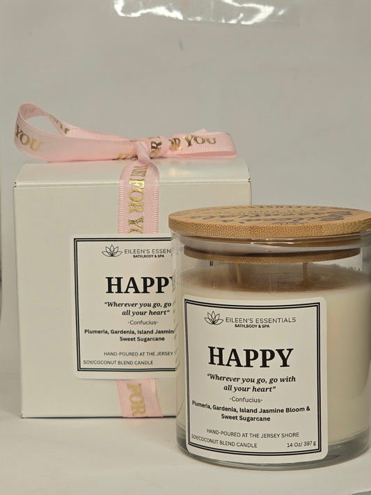 Inspirational Glass Candle; HAPPY