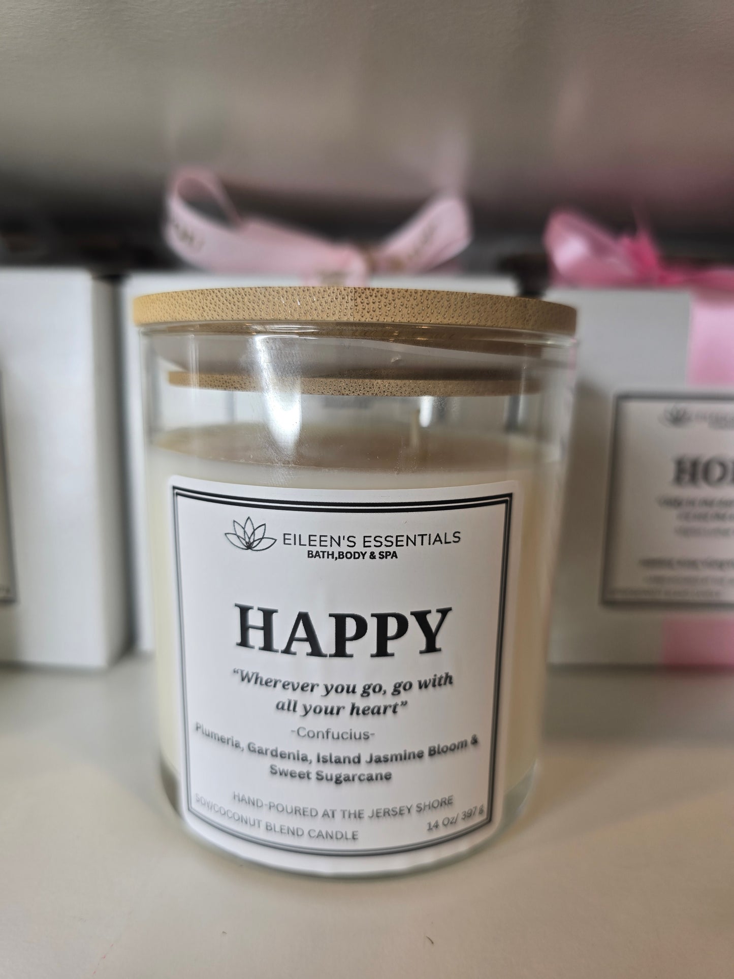 Inspirational Glass Candle; HAPPY