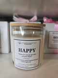 Inspirational Glass Candle; HAPPY