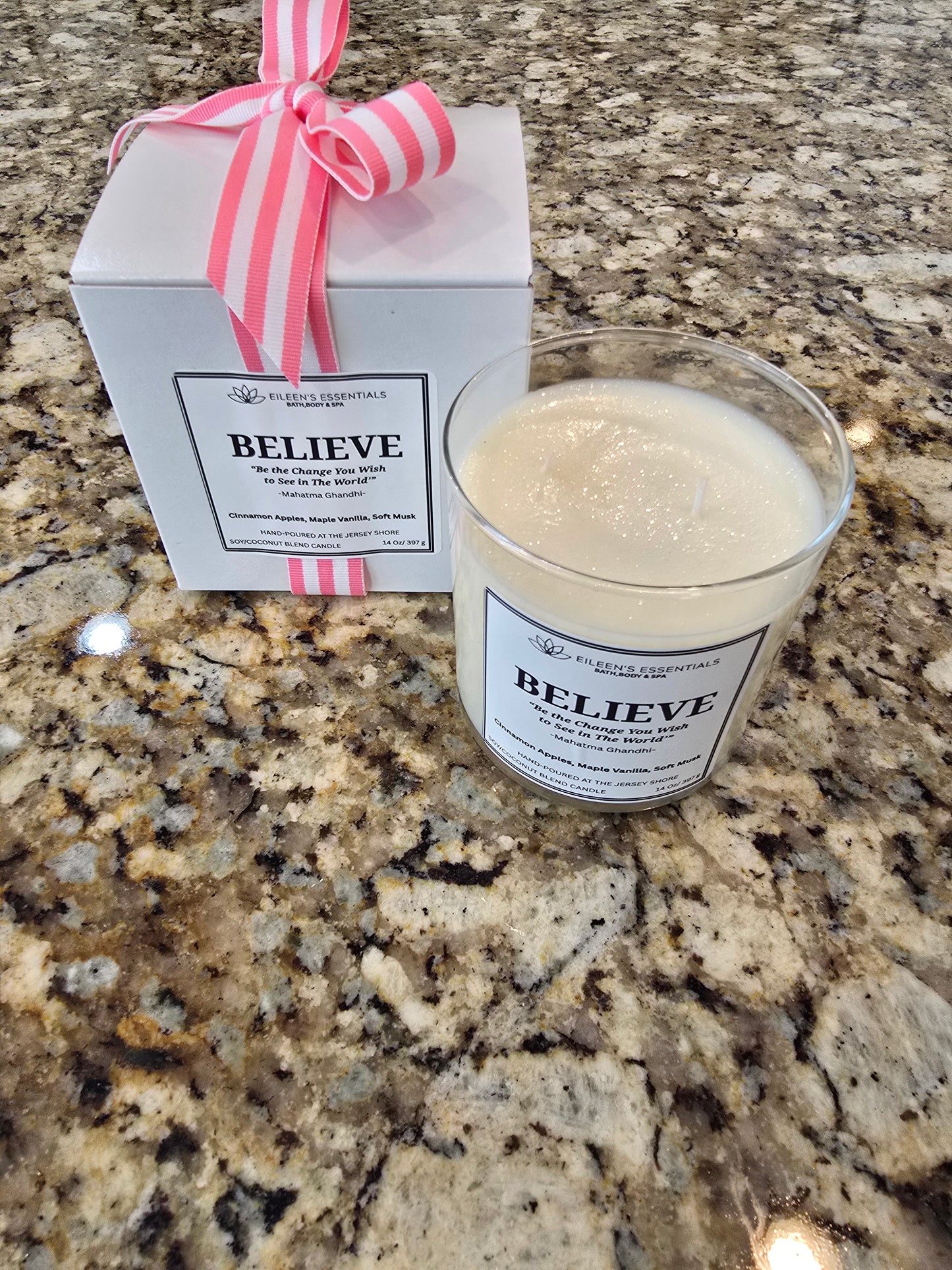 Inspirational Glass Candle; BELIEVE
