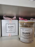 Inspirational Glass Candle; HAPPY