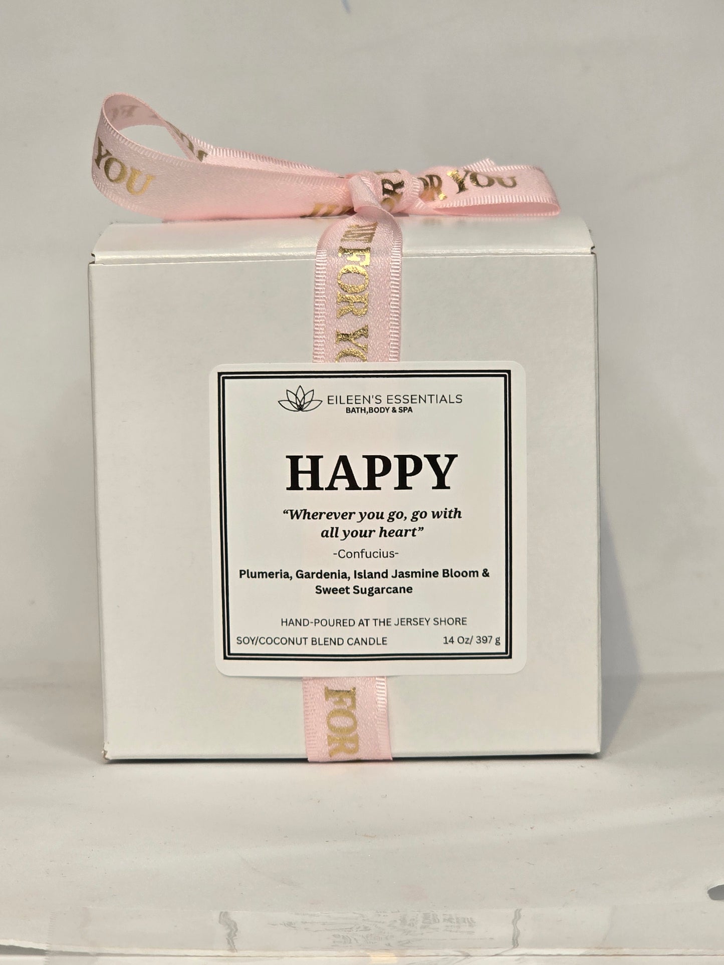 Inspirational Glass Candle; HAPPY
