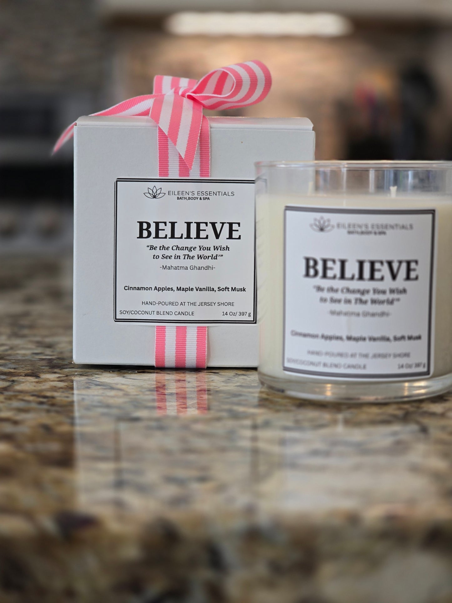 Inspirational Glass Candle; BELIEVE
