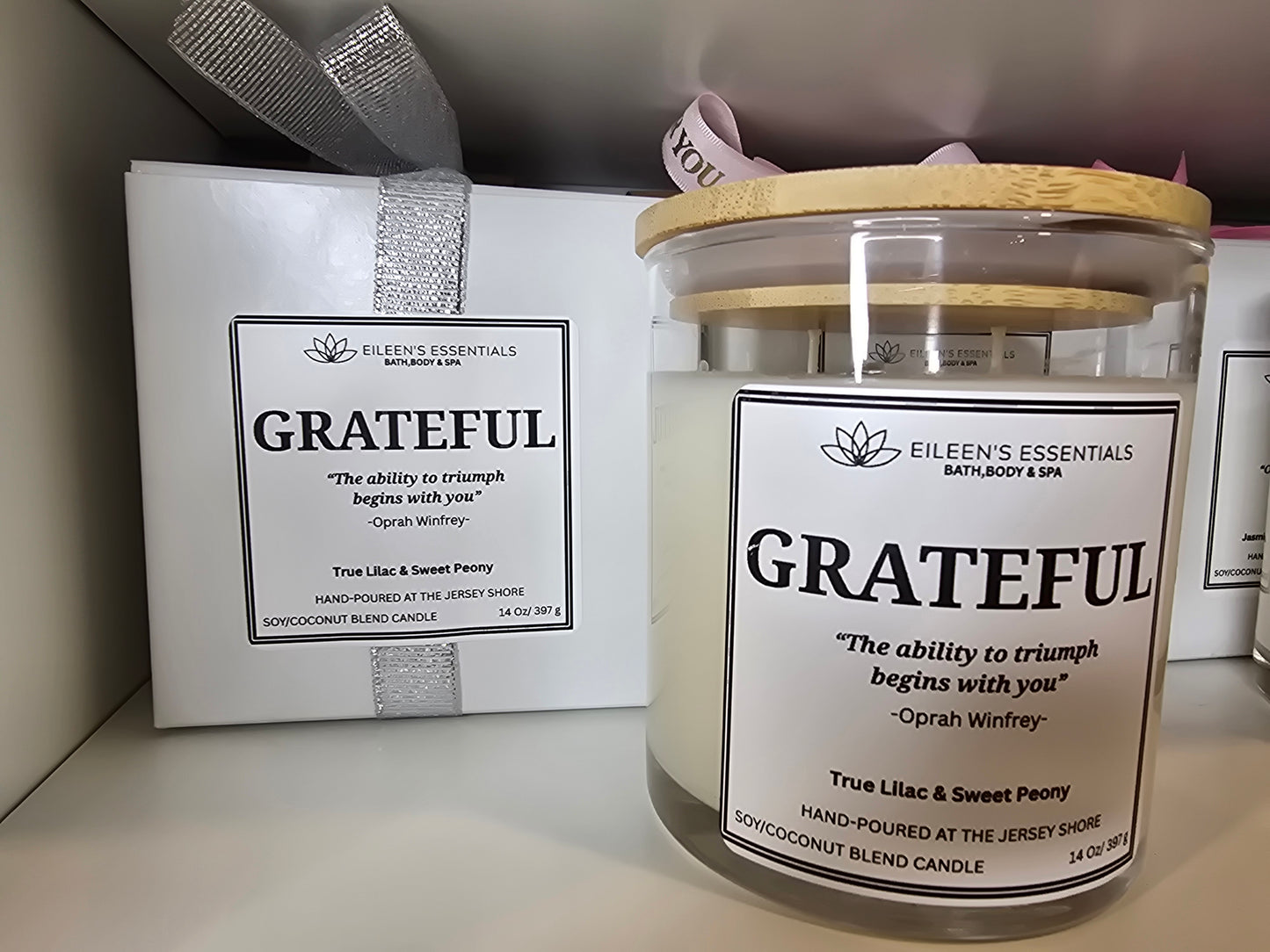 Inspirational Glass Candle; GRATEFUL
