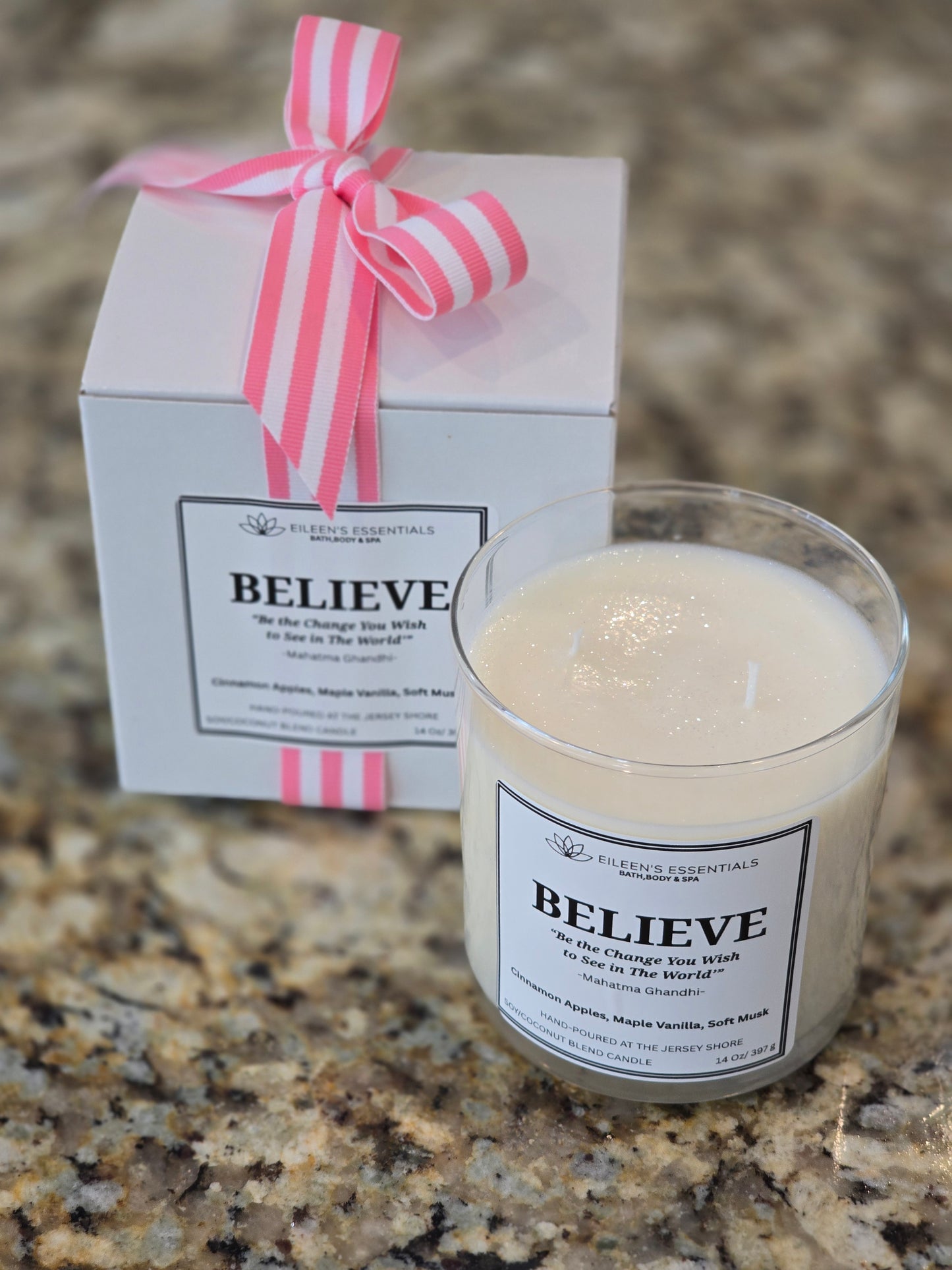 Inspirational Glass Candle; BELIEVE