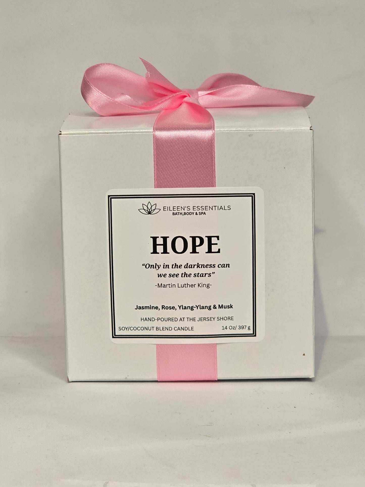 Inspirational Glass Candle; HOPE (Grapefruit, Jasmine, Ylang-Ylang, Sweet Musk)