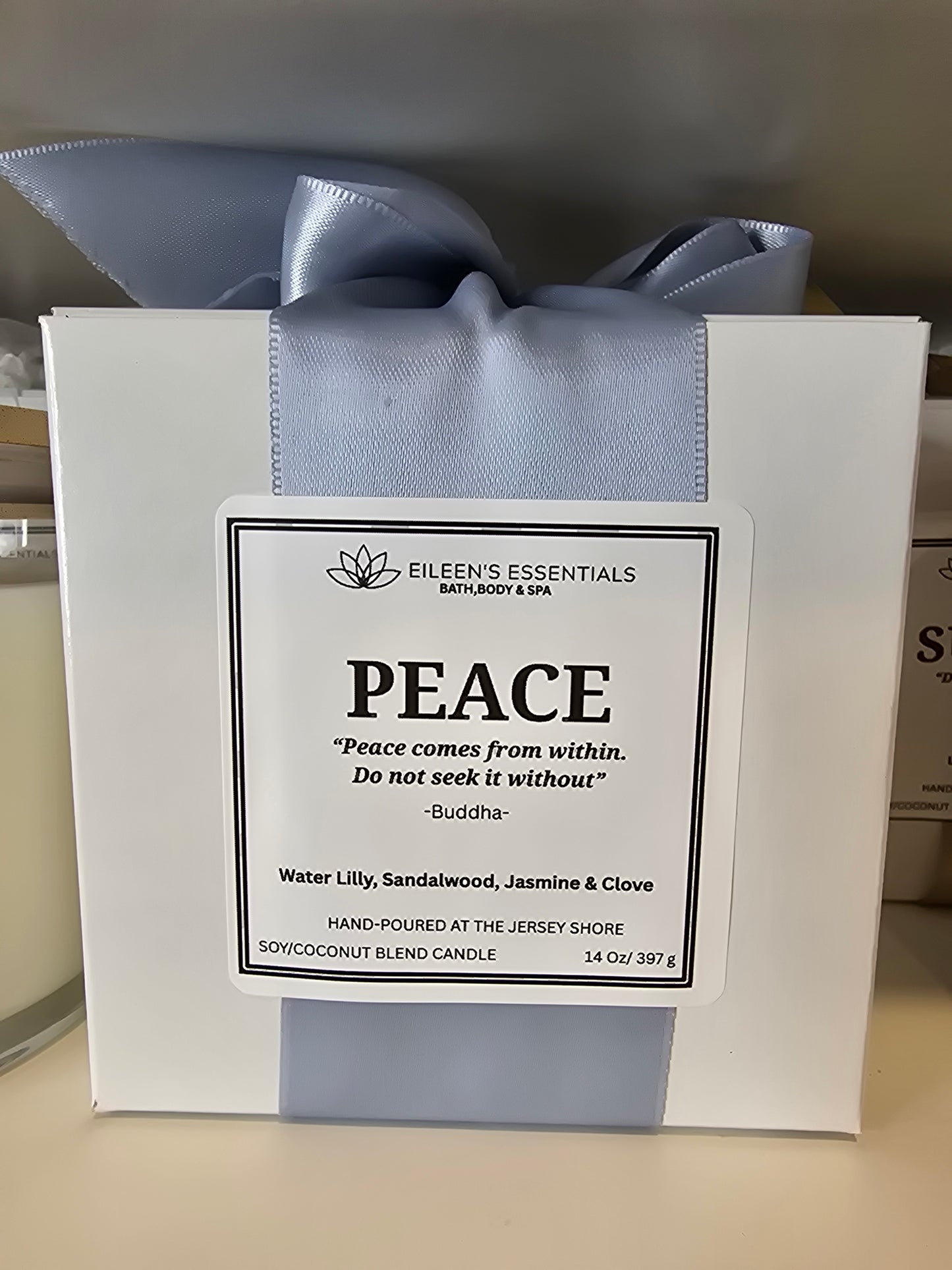 Inspirational Glass Candle; PEACE