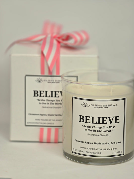 Inspirational Glass Candle; BELIEVE