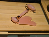 Rose Quartz Gua Sha Stone & Powder Crystal Roller