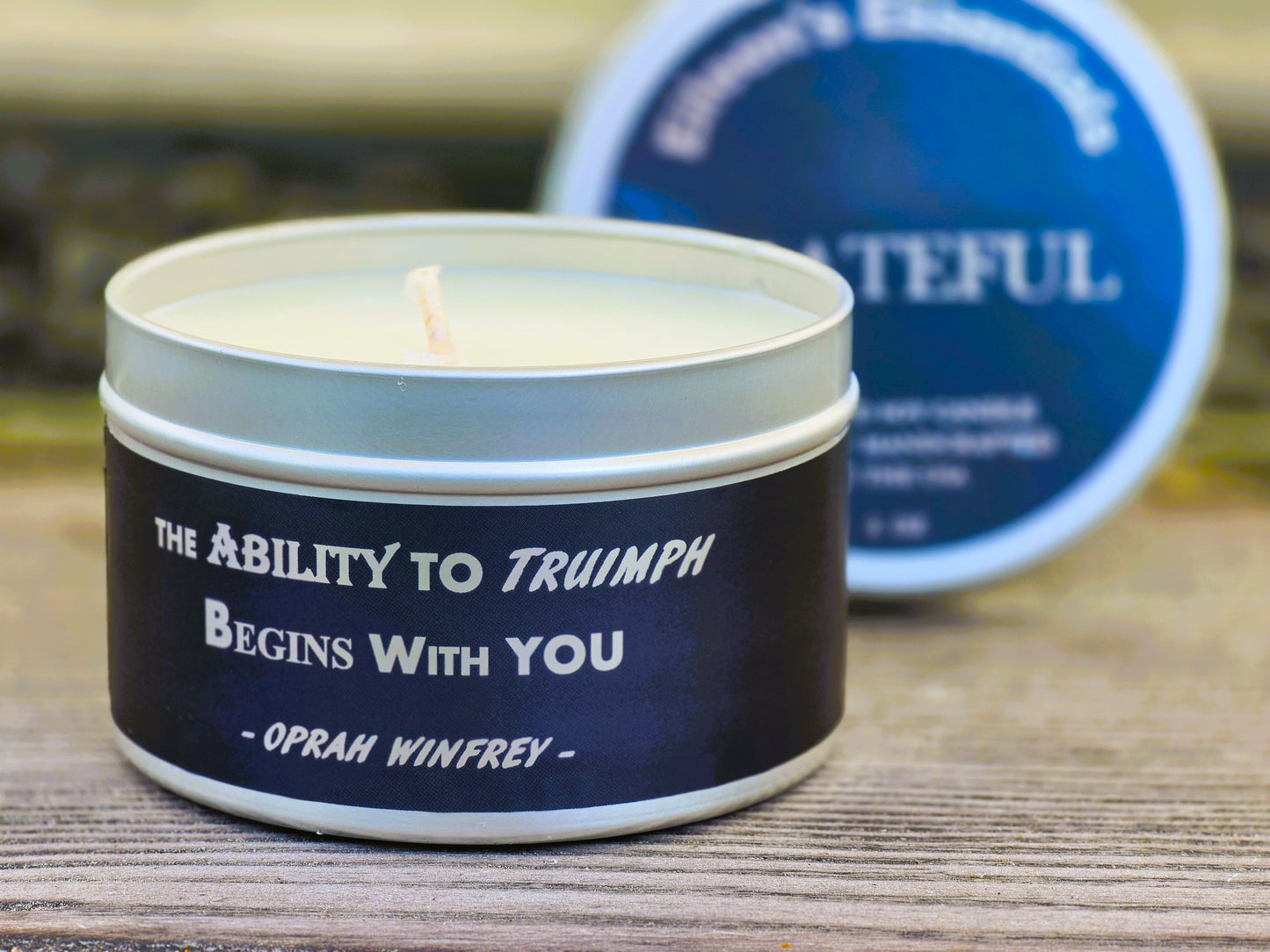 Inspirational Travel (Tin) Candle; GRATEFUL (Lilac, Water Lily, Jasmine, Cedarwood)