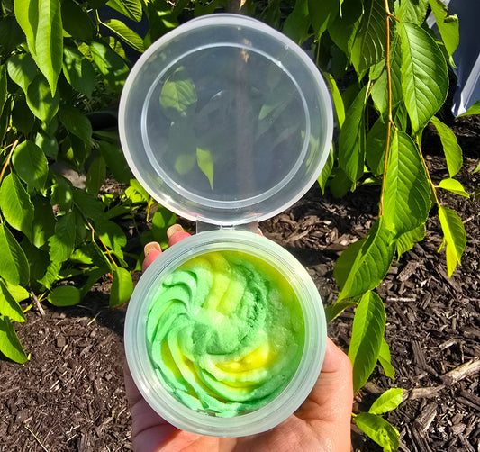 Colorful swirled whipped sugar scrub by eileen's essentials