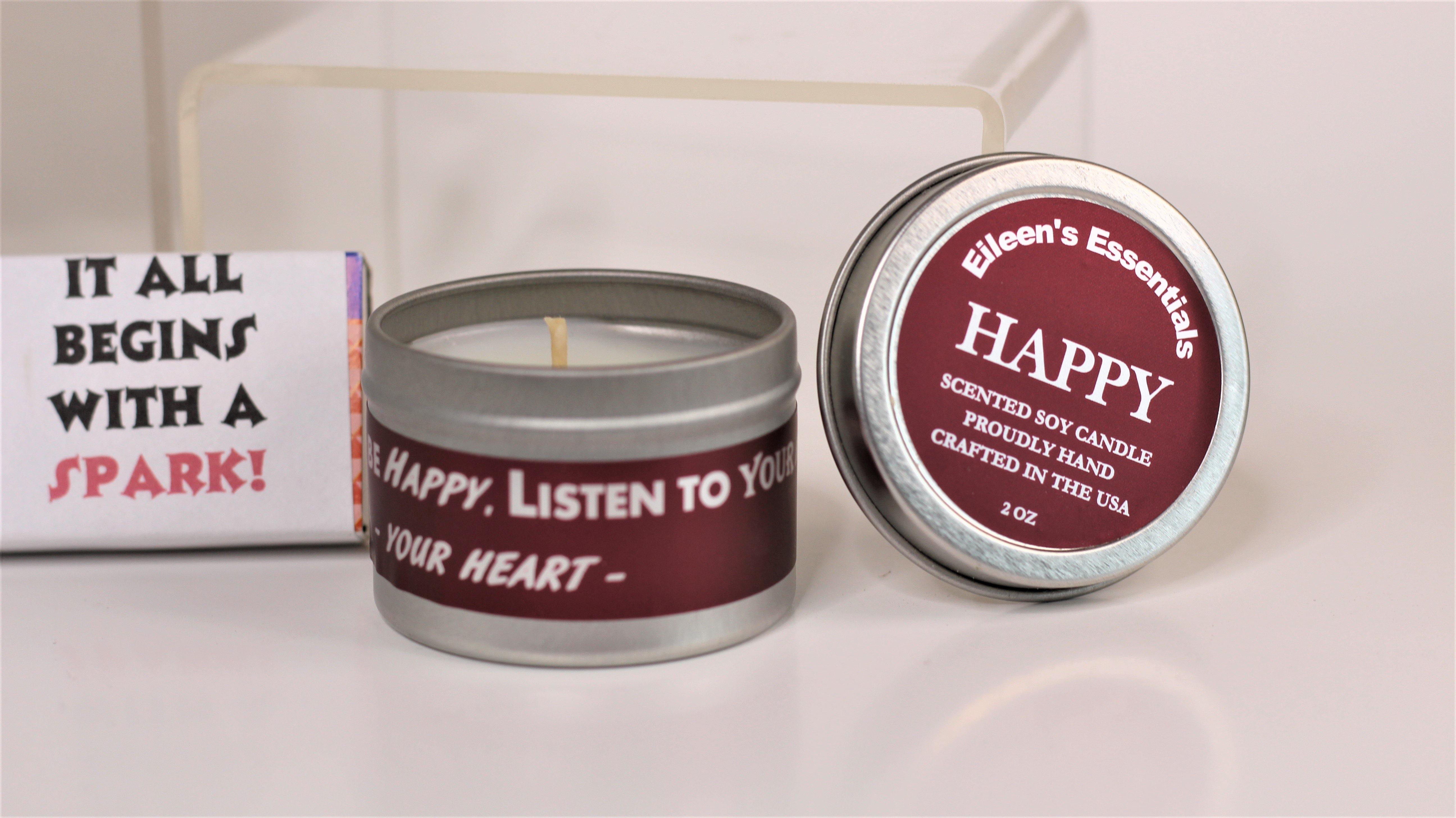 Inspirational Travel Candle; HAPPY - Eileen's Essentials