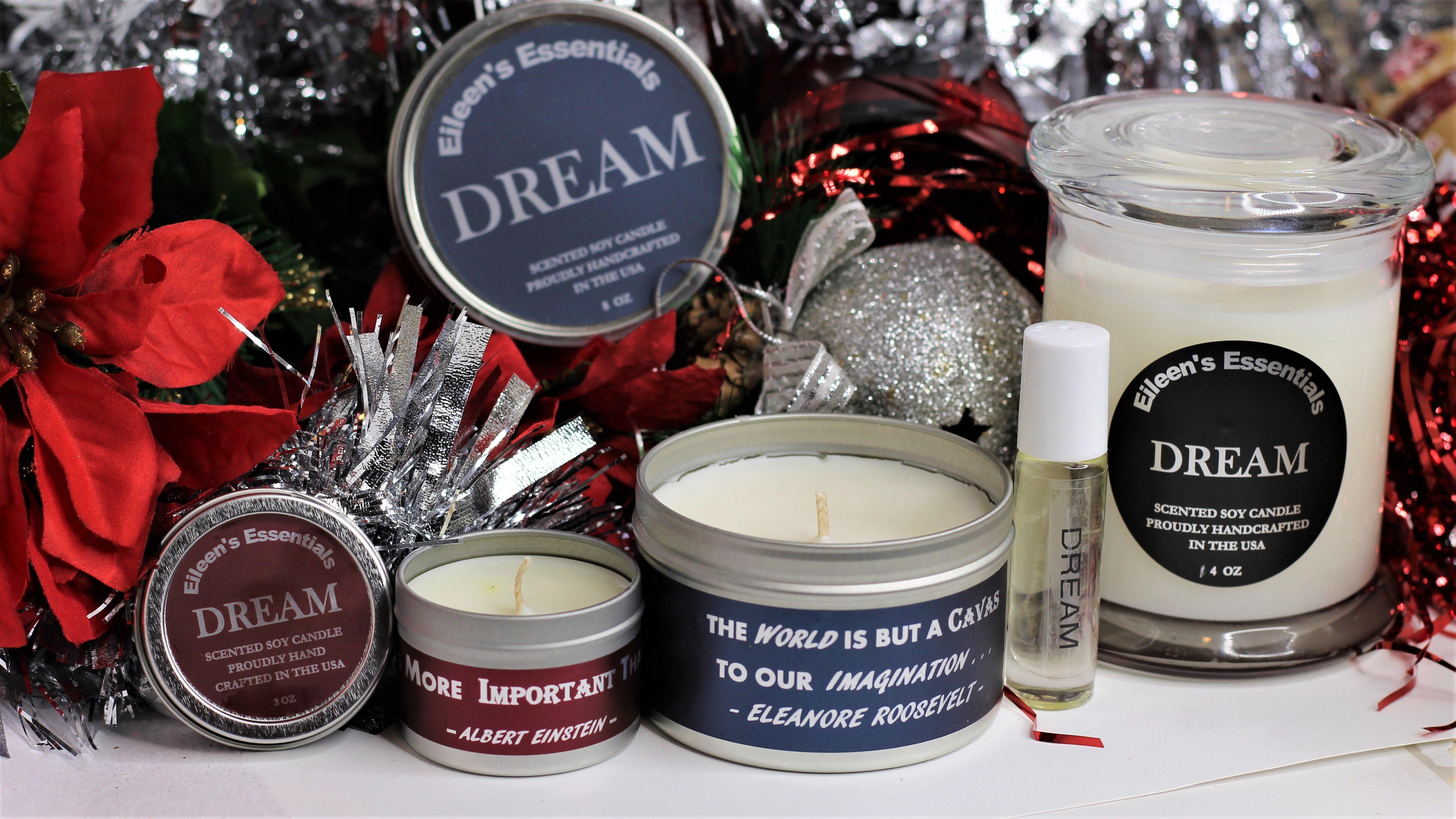 Holiday Deal; "DREAM" or "HAPPY" Inspirational Three Candle Set + FREE Affirmation Roll-On - Eileen's Essentials