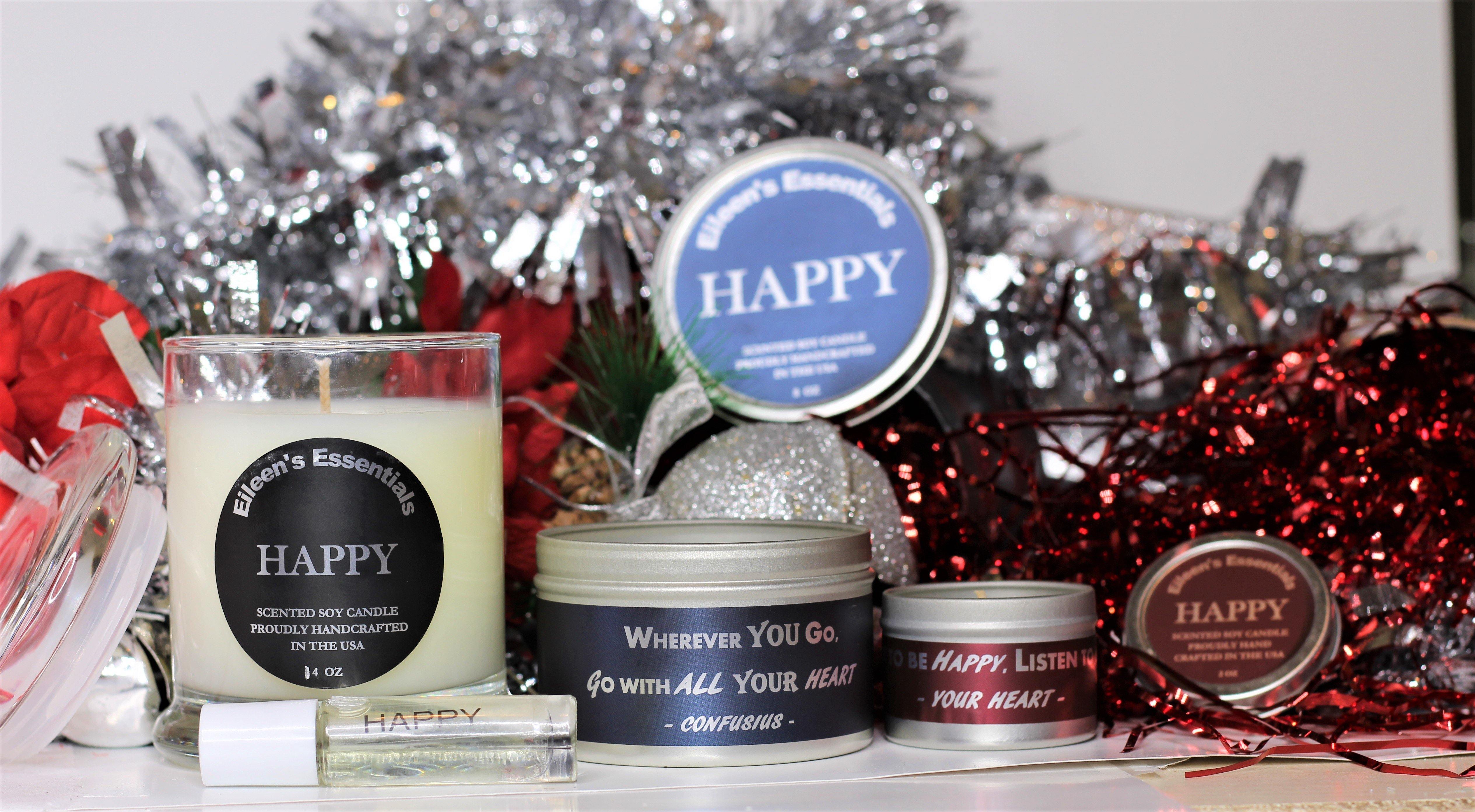 Holiday Deal; "DREAM" or "HAPPY" Inspirational Three Candle Set + FREE Affirmation Roll-On - Eileen's Essentials